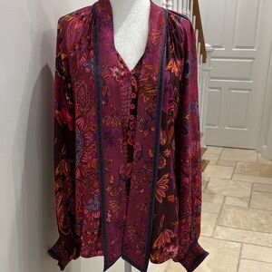 Hale Bob Pink and Brown Floral Blouse